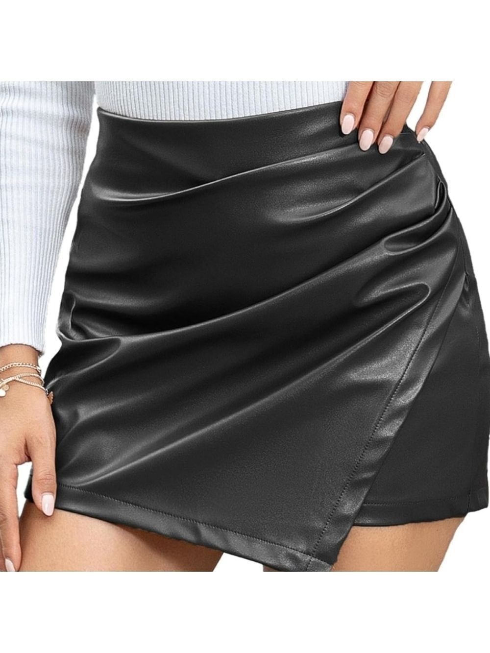 We1Fit Women Faux Leather High Elastic Waisted PU Leather Skort NWT Size S - Picture 3 of 9